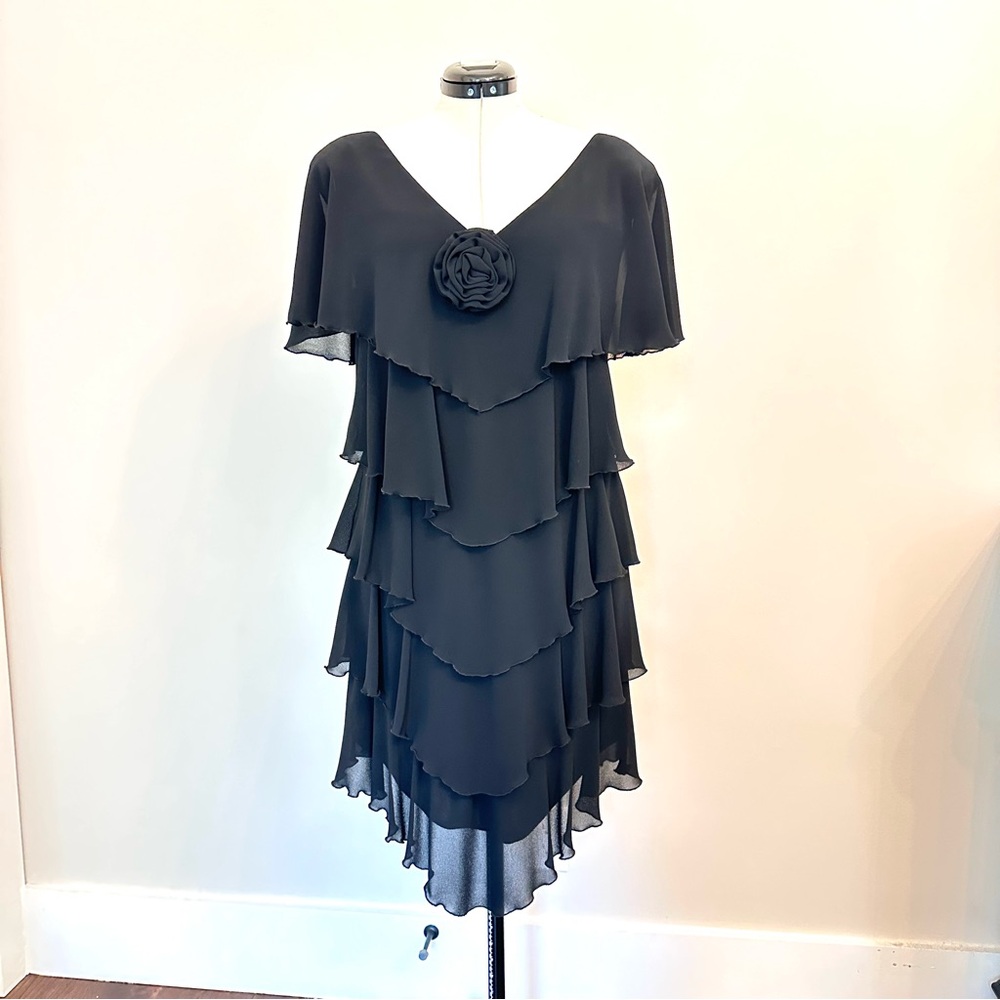80’s Cattiva Black layered ruffle evening dress. Size 14-16*.